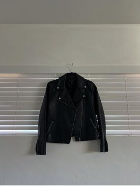 Ann Taylor Black Leather Asymmetrical Moto Jacket
